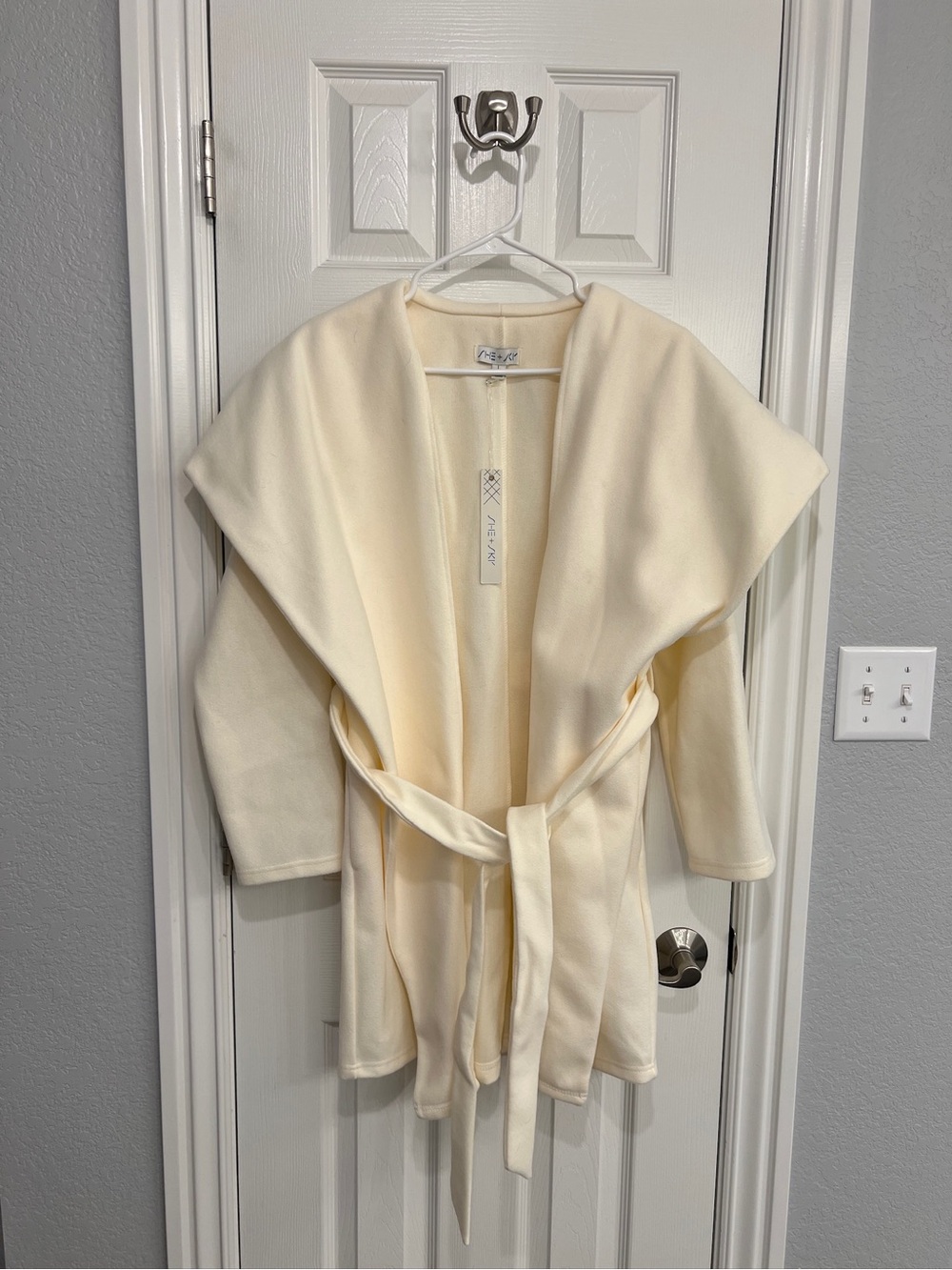 She + Sky Ivory Wrap Cardigan with Tie Belt